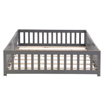 Solid Floor Bed With Door And Fence For Children