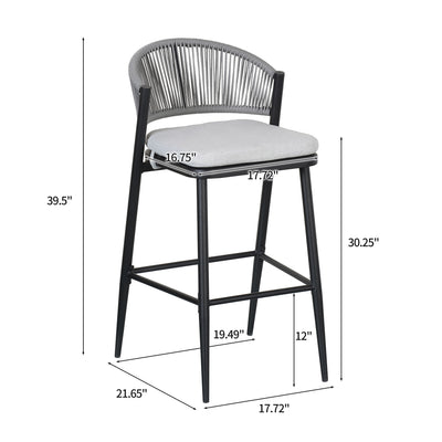 Outdoor Bar Height Metal Frame Counter Stools With Scallop Shaped Backrest & Water Resistant Cushions