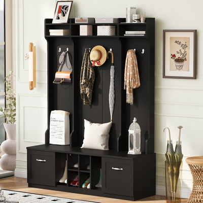 5 In 1 Entryway Bench With Coat Rack, 7 Sturdy Hooks, 2 Spacious Drawers And Adjustable Shelves