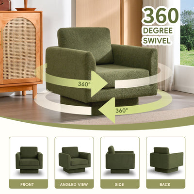 360° Modern Swivel Accent Chair Round Armchair, Thick Padded Single Lounge Sofa Upholstered Comfy