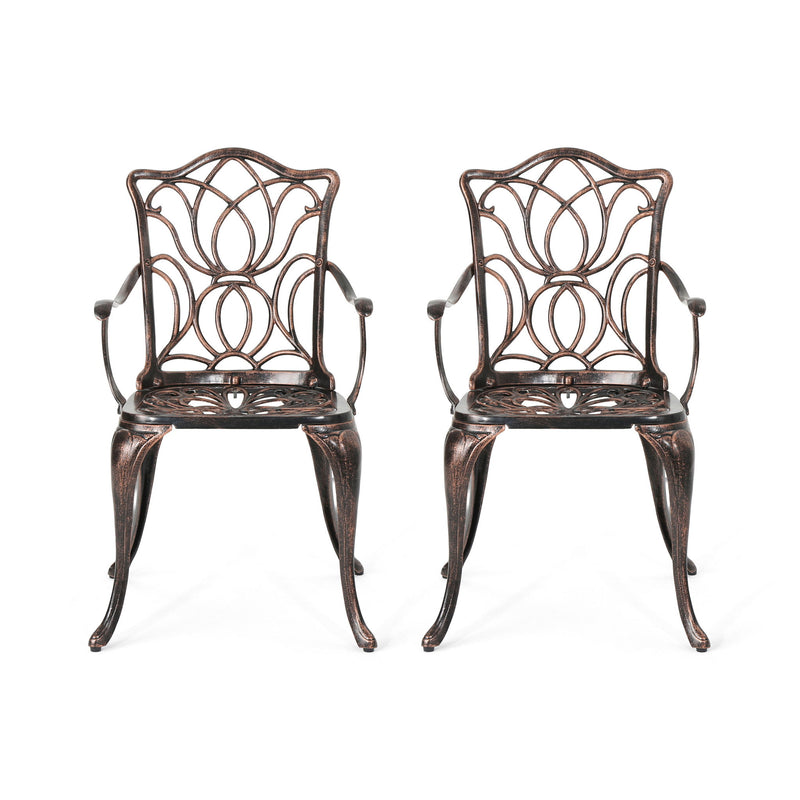 Outdoor Dining Chair With Floral Design And Curved Saber Legs (Set of 2) - Copper