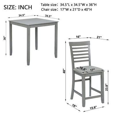 5 Piece Dining Table Set, Wooden Dining Square Table Set For 4, Counter Height Kitchen Table Set With Square Table And 4 Upholstered Chairs - Gray