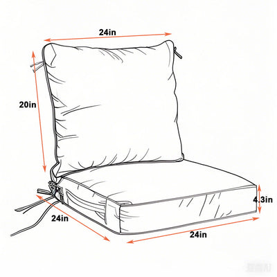 24X24 Inch Outdoor Deep Seat Cushion Set Waterproof Fade Resistant Patio Furniture Cushions With Removable Covers, Adjustable Straps & Handles (Set of 2) - Red