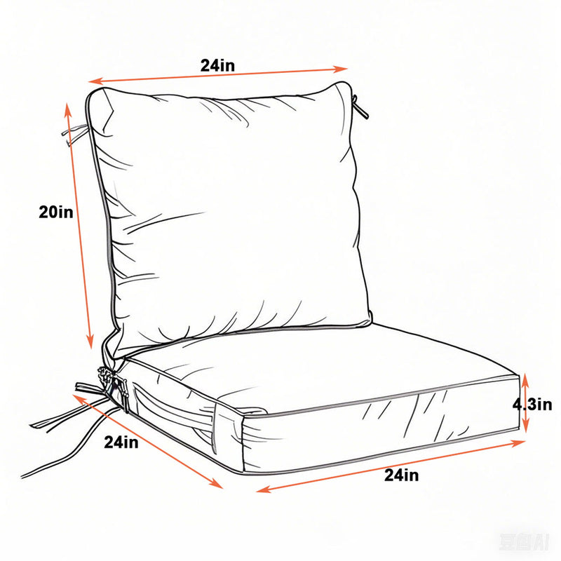 24X24 Inch Outdoor Deep Seat Cushion Set Waterproof Fade Resistant Patio Furniture Cushions With Removable Covers, Adjustable Straps & Handles (Set of 2) - Red