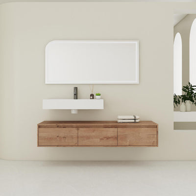 Modern Wall Mounted Bathroom Vanity With Resin Sink And Soft Close Drawer