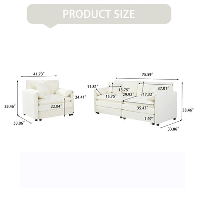 Modern Upholstered Chenille Loveseat And Armchair Set With Pillows