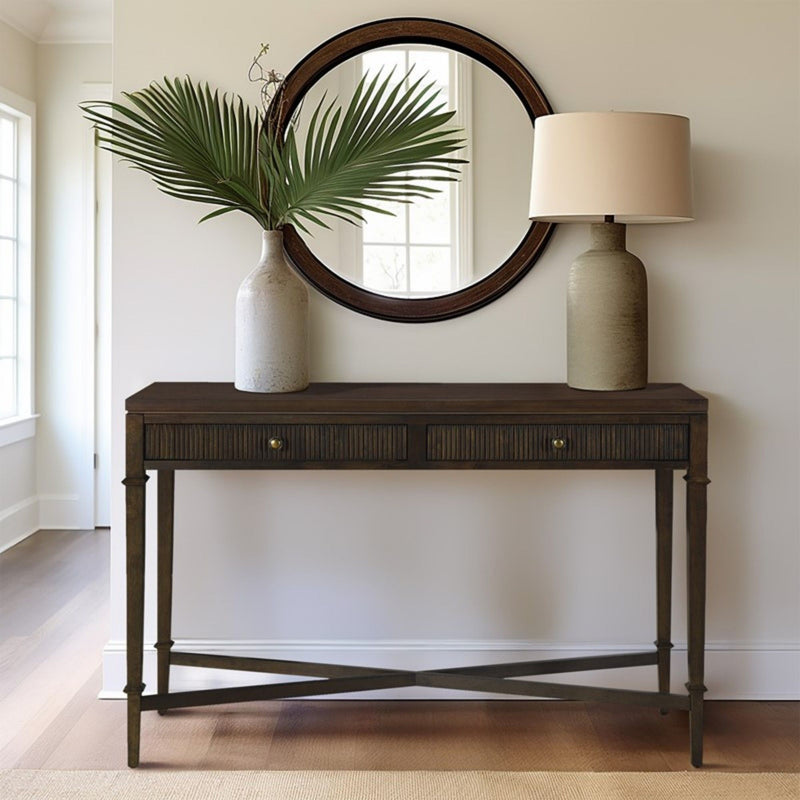 Fluted - 2 Drawer Storage Console Table - Brown