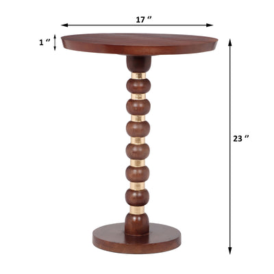 Modern Mango Wood Round End Table With Gold Accents, Solid Wood - Honey