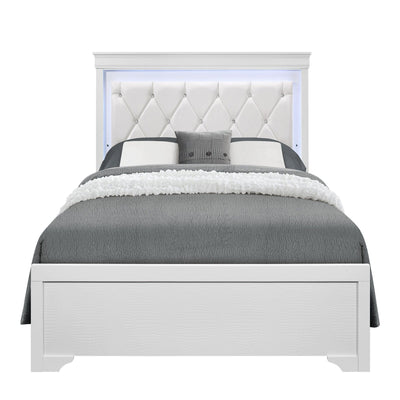Shaker - 5 Pieces Bedroom Set With Crystal Inspired Tufted Headboard And LED Lighting