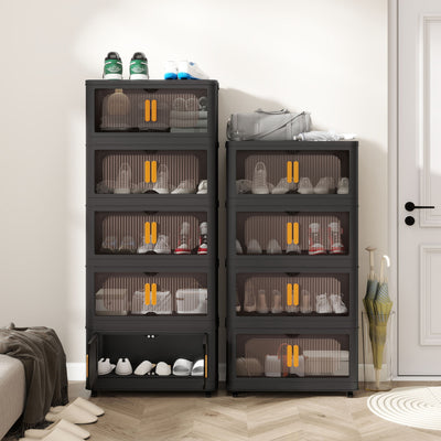 Folding Storage Cabinet With Magnetic Doors And Wheels