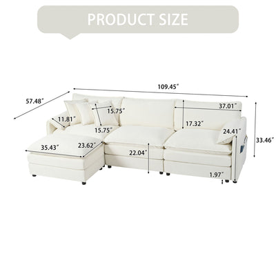 Modern Comfy Deep Seat Modular Sectional Sofa Cloud Couch With Ottoman