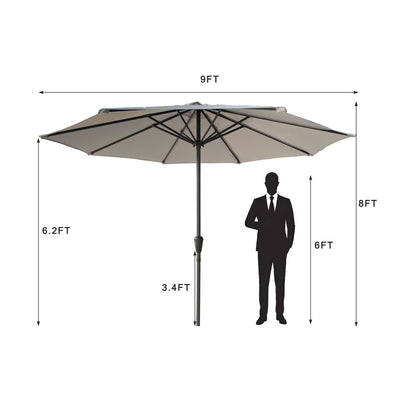 Patio Market Umbrella With 8 Steel Ribs, UV-Resistant And Waterproof Canopy