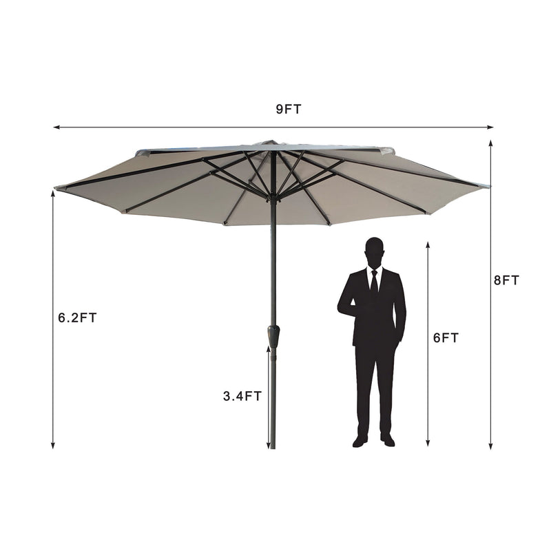 Patio Market Umbrella With 8 Steel Ribs, UV-Resistant And Waterproof Canopy