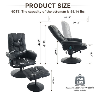 Recliner Chair With Ottoman, 360° Swivel Massage Lounge Chair With 5-Point Vibration & Heated Seat