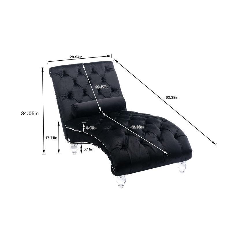 Velvet Chaise Lounge Indoor, Button Tufted Upholstered Chaise Lounge Chair With Pillow