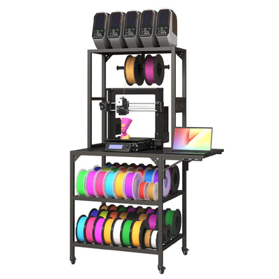 Heavy Duty 3D Printer Stand With Filament Storage Rack - Black