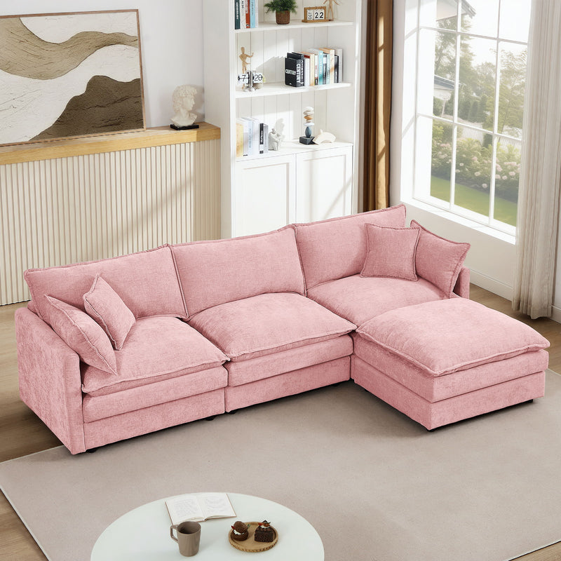 L Shaped Modular Sectional Sofa With Movable Ottoman, 3 Seater Comfortable Seating