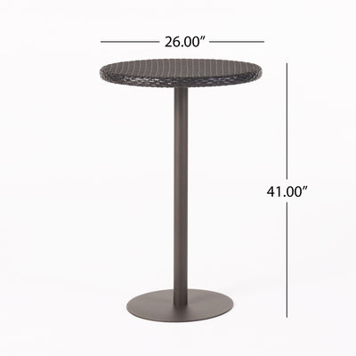 Outdoor Round Rattan Bar Table With Iron Frame - Multi Brown