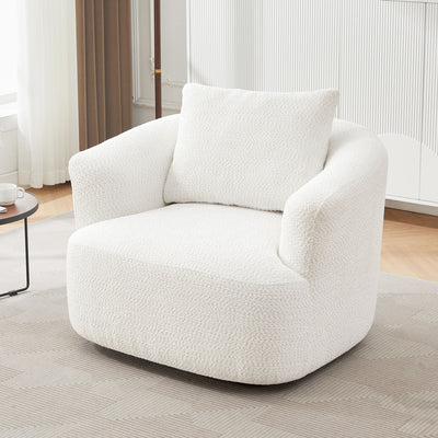 360° Swivel Barrel Sofa Chair With Throw Pillow, Chenille Upholstered Accent Chair
