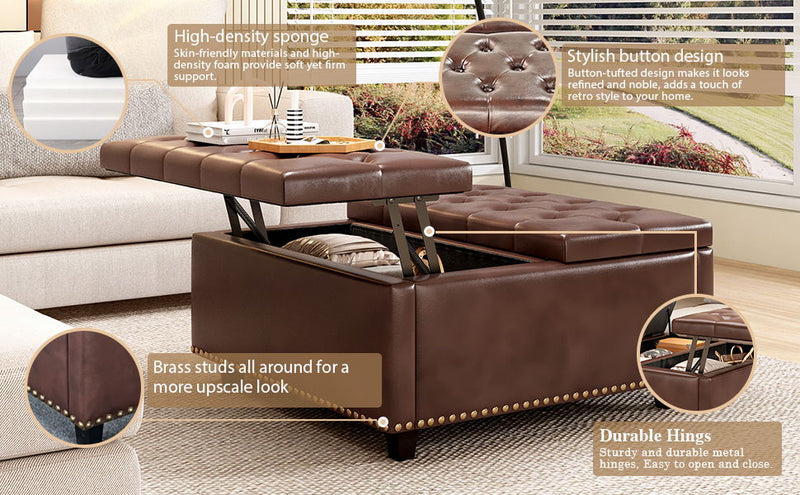 Large Square Storage Ottoman With 2 Storage Doors