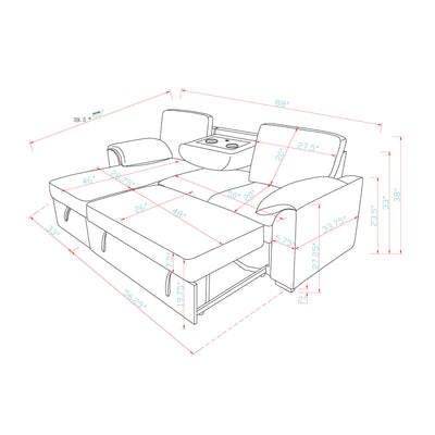 Rebecca - Sofa With Pull Out Bed, Storage Chaise, USB And Cup Holders - Dark Gray