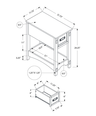 Accent End Table, 2 Tier, Narrow, Storage Drawer, Transitional - Walnut