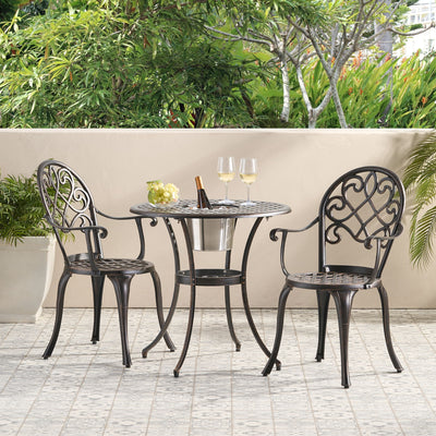 3 Piece Outdoor Aluminium Cast Bistro Set With Ice Bucket - Copper
