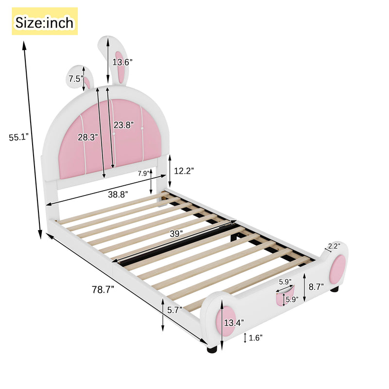Upholstered Platform Bed With Rabbit Shaped Headboard