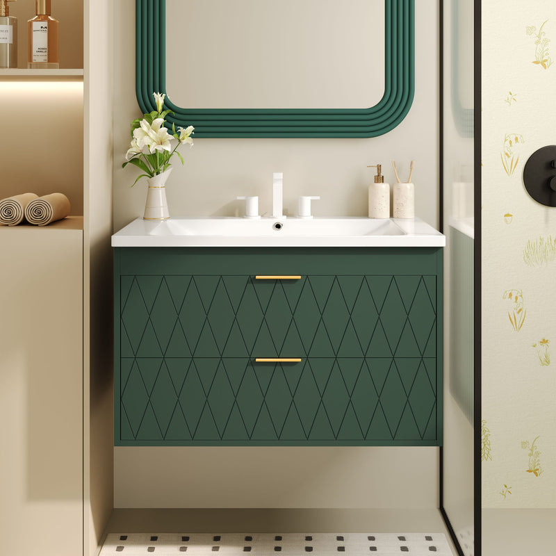 Wall Mounted Bathroom Vanity With Resin Sink, Floating Bathroom Storage Cabinet With 2 Drawers