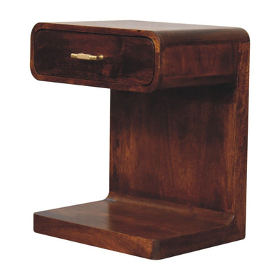 T Bar Rounded Bedside Table - Dark Brown
