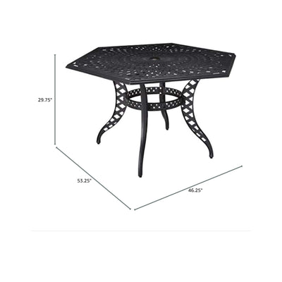 Outdoor Cast Aluminum Dining Table With Lattice Top And Umbrella Hole - Black