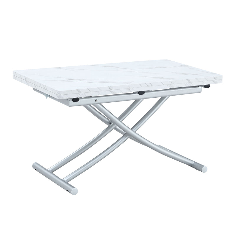Modern Minimalist Multifunctional Lift Table With Metal Legs - White / Silver