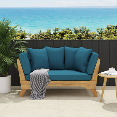 Outdoor Acacia Wood Expandable Daybed With Cushions