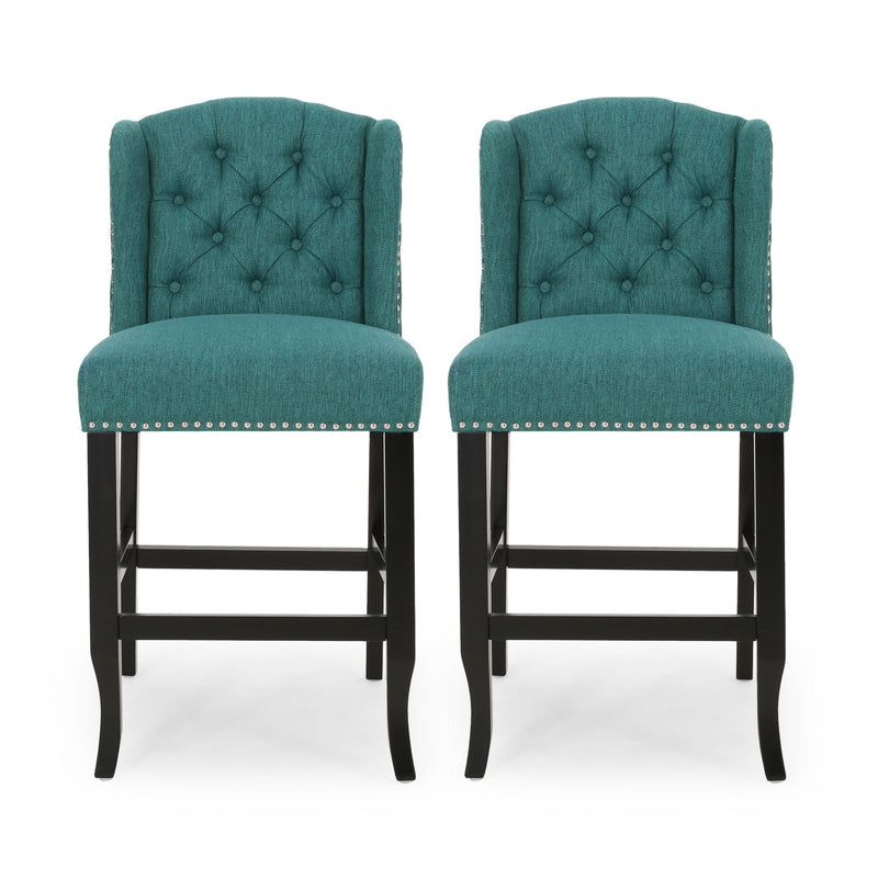 Vienna - Fabric Tufted Counter Stool With Nailhead Accents (Set of 2)