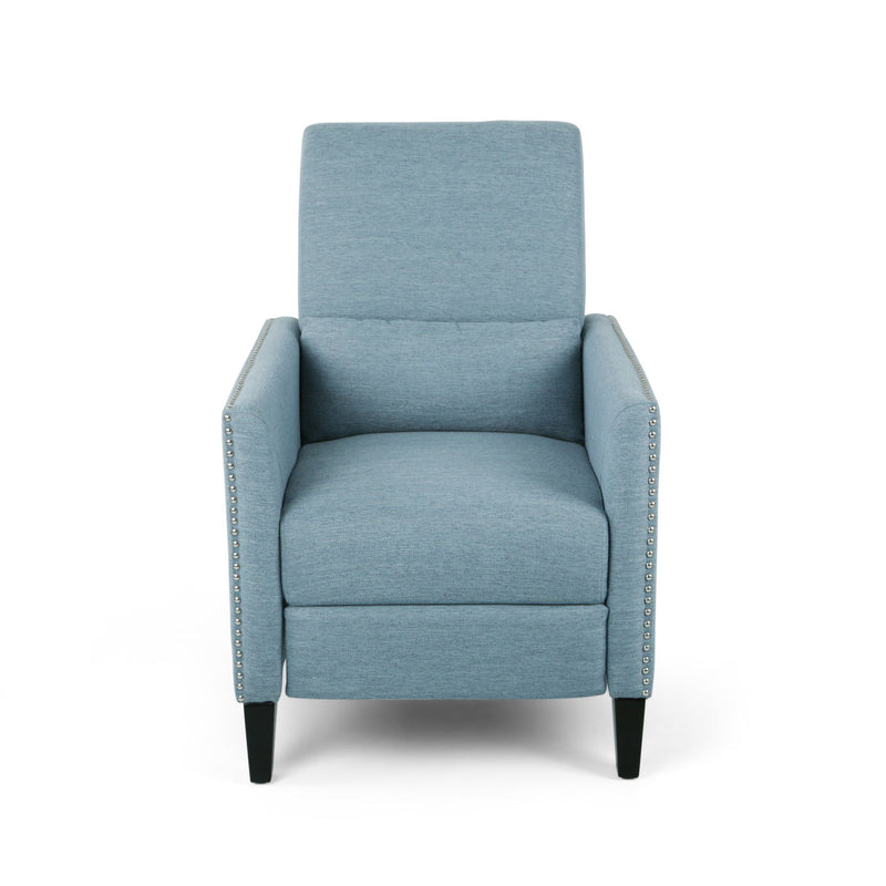 Repose Upholstered Recliner Chair With Nailhead Trim And Side Pocket - Light Blue