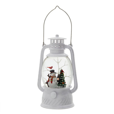 Christmas Plastic / Resin Lantern With Snowman & Tree LED / Water Spinning / 6 Hours Timer, 3*AA Batteries Required - White / Multi