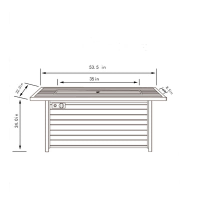 54" Propane Gas Fire Pit Table, 50000 Btu Rectangular Steel Fire Pit With Imitation Wood Grain For Outside Patio Deck Garden Courtyard - Light Beige