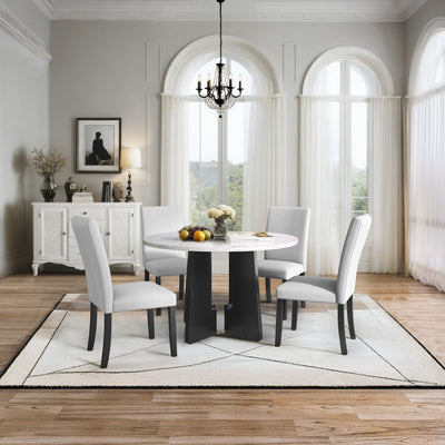 5 Piece Round Dining Table Set, Modern Dining Table And 4 Upholstered Chairs For Dining Room