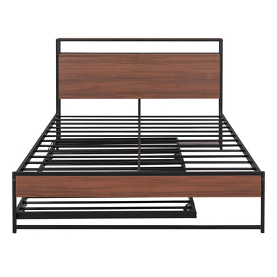 Platform Bed Frame With Trundle, USB Ports And Slat Support, No Box Spring Needed