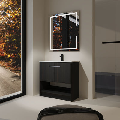 Modern Bathroom Vanity With Ceramic Sink, Freestanding Cabinet, Soft Closing Doors