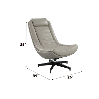 Piran - Twilight Top Grain Leather Accent Chair And Ottoman With Swivel - Gray