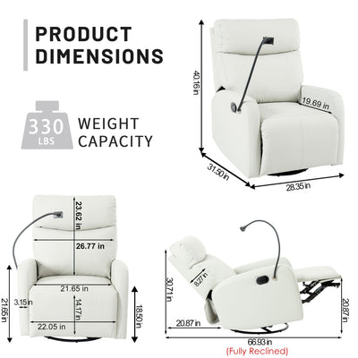 Rocking Recliner Chair, 360 Degree Swivel Nursery Rocking Chair, Glider Chair, Modern Small Rocking Swivel Recliner Chair For Bedroom, Living Room Chair Home Theater Seat, Phone Holder - Light Gray