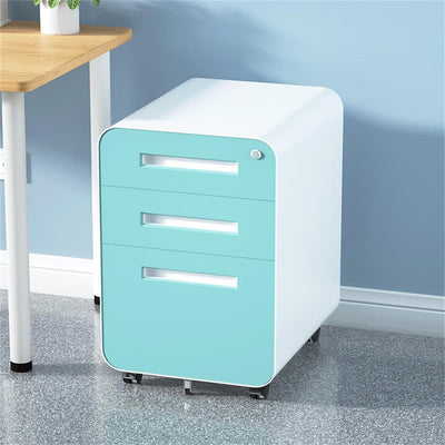 3 Drawer Mobile File Cabinet Under Desk Office, Simple Style Versatile Storage Cabinet For Legal / Letter / A4 Files, 5 Wheel Design Anti-Tilting Cold Rolled Steel Waterproof Moisture-Proof