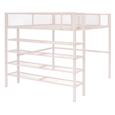 Loft Bed With 4 Tier Shelves And Storage