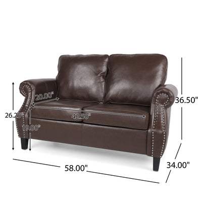 Contemporary Loveseat With Nailhead Trim - Dark Brown