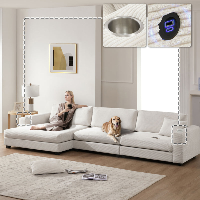 Oversized Sectional L Shaped Cloud Couch With USB Charging Port Cup Holder Deep And Wide Seat Sofa With Chaise Comfy