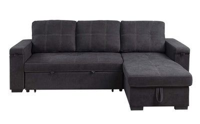 Toby - Woven Fabric Reversible Sleeper Sectional Sofa With Storage Chaise Cup Holder Charging Ports And Pockets