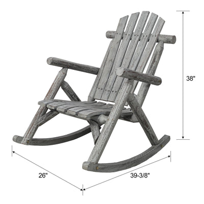 Durable Wooden Porch Rocker, Fir Log Rocking Chair