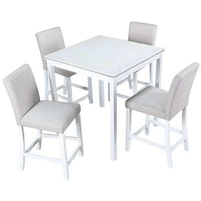 5 Piece Counter Height Table Set, Square Table And 4 Upholstered Chairs