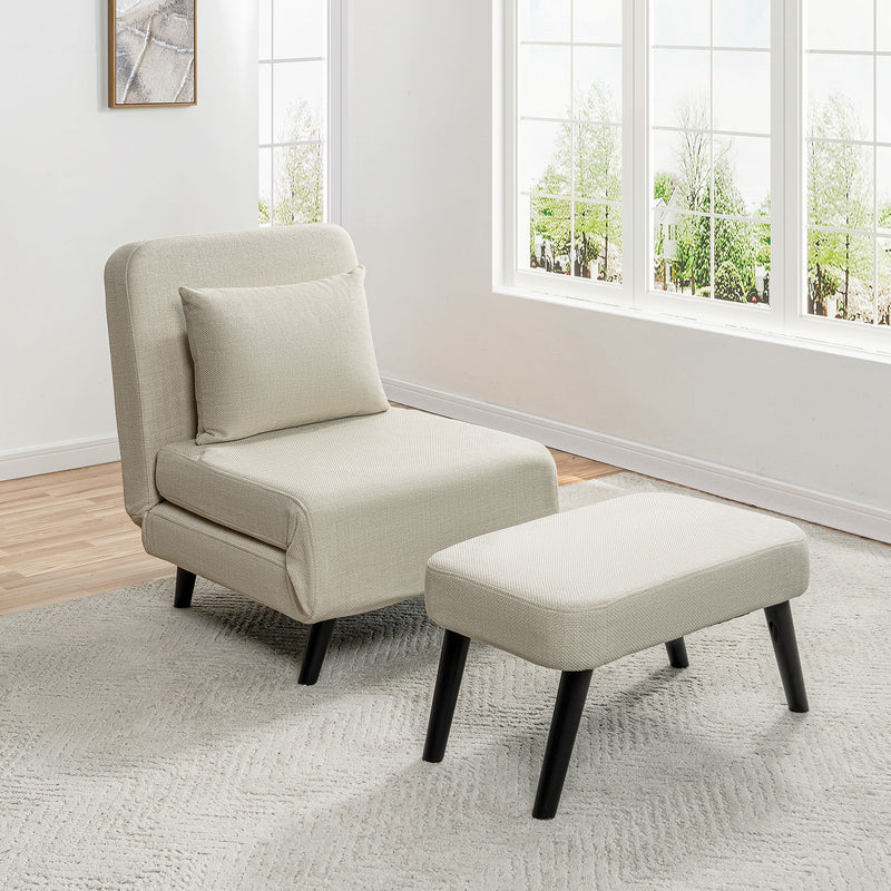 3 In 1 Foldable Linen Chaise Lounge With Adjustable Backrest